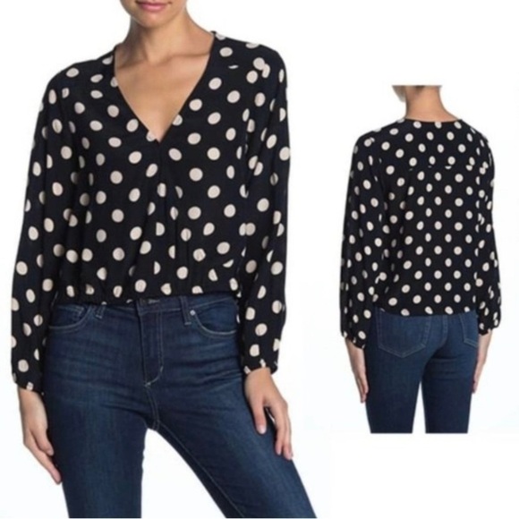 Sanctuary Cori Polka Dot Blouse XL Black Pink Long Sleeve Work Top Office - Picture 1 of 6